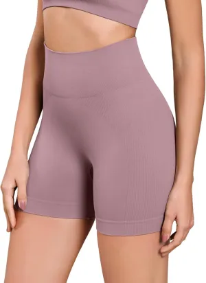 ODODOS Seamless Biker Shorts for Women 5" Inseam Ribbed High Waisted Running Yoga Shorts