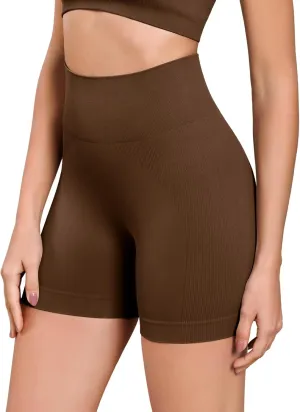 ODODOS Seamless Biker Shorts for Women 5" Inseam Ribbed High Waisted Running Yoga Shorts