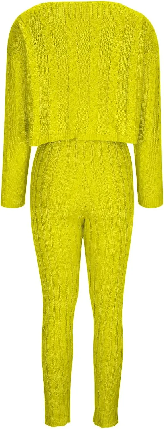 Oplxuo Off Shoulder Sweater Sets for Women Two Piece Outfits Cable Knit Pullover Tops and Bodycon Pants Lounge Matching Set