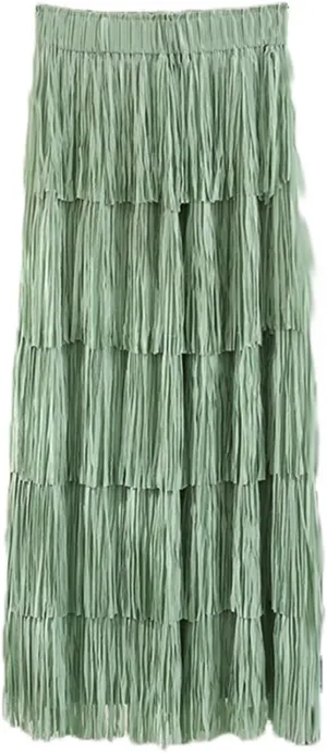 Oplxuo Women's Fringe Trim High Waist Long Skirts, Sexy Elegant Tiered Fringe Maxi Skirt High Waist Evening Party Work Skirt
