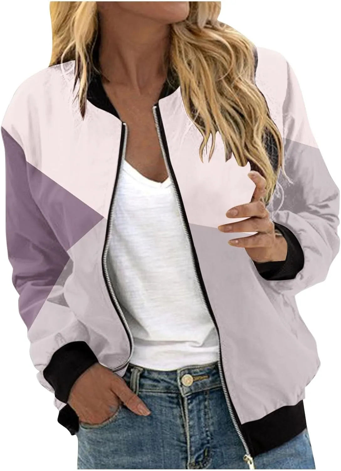 Overstock Items Clearance All Women Bomber Jacket Casual Zip Up Long Sleeve Coat Outerwear Windbreaker with Pockets Lightweight Fall Jackets Buy Again Orders My Past Orders I 2023