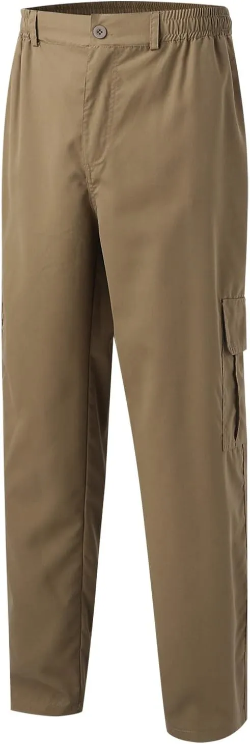 Parise Men's Casual Regular Fit Twill Work Cargo Pants Multi Pockets Outdoor Travel Elastic Waist Straight Wide Leg Trousers