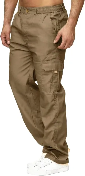 Parise Men's Casual Regular Fit Twill Work Cargo Pants Multi Pockets Outdoor Travel Elastic Waist Straight Wide Leg Trousers