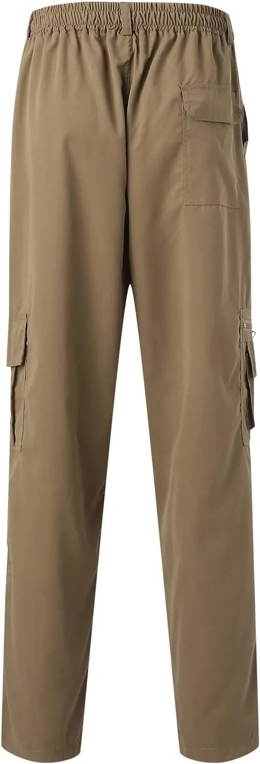 Parise Men's Casual Regular Fit Twill Work Cargo Pants Multi Pockets Outdoor Travel Elastic Waist Straight Wide Leg Trousers