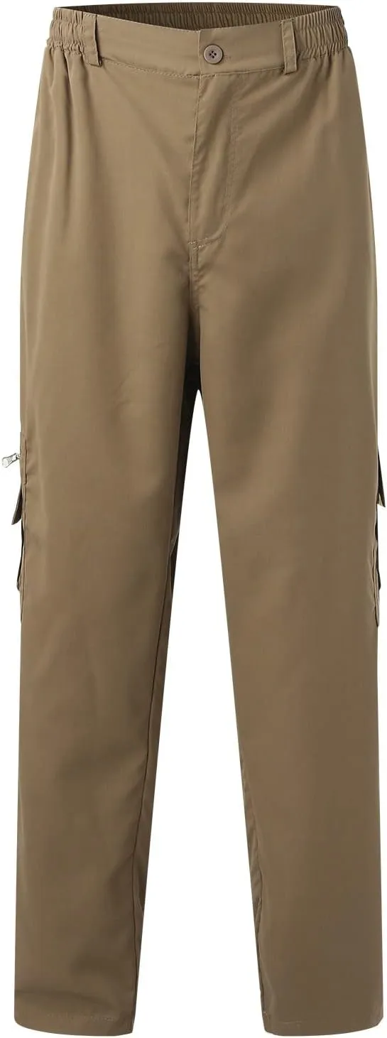 Parise Men's Casual Regular Fit Twill Work Cargo Pants Multi Pockets Outdoor Travel Elastic Waist Straight Wide Leg Trousers