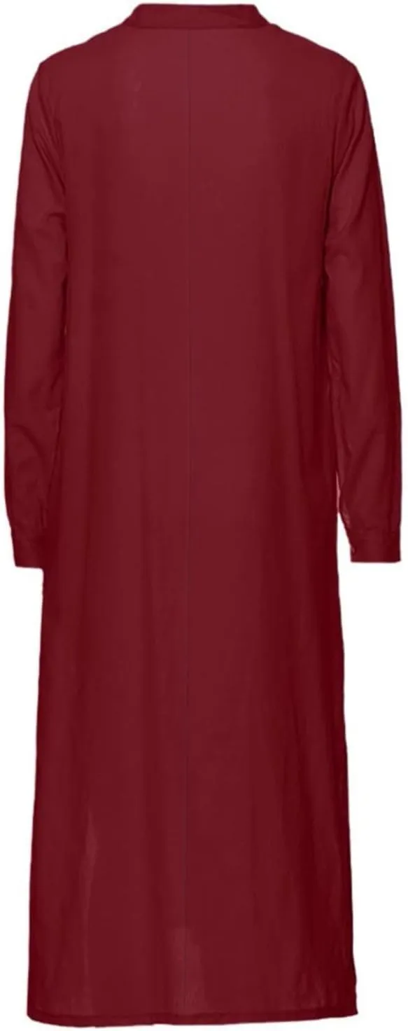 Plain Maxi Long Dress Women's Cotton Linen Long Sleeve Casual Oversized Dress Slit Button Down Retro Elegant Dresses