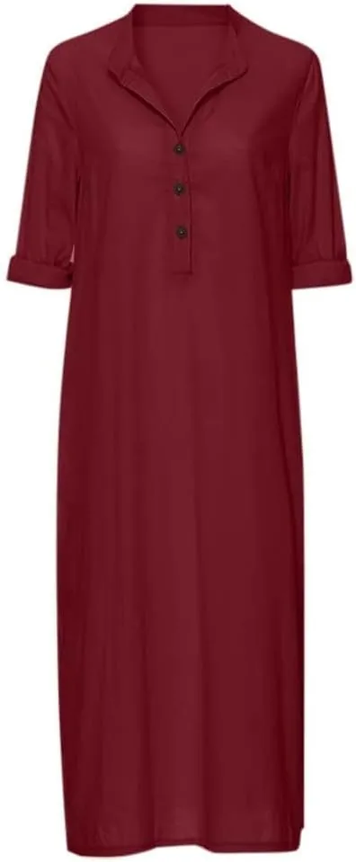 Plain Maxi Long Dress Women's Cotton Linen Long Sleeve Casual Oversized Dress Slit Button Down Retro Elegant Dresses