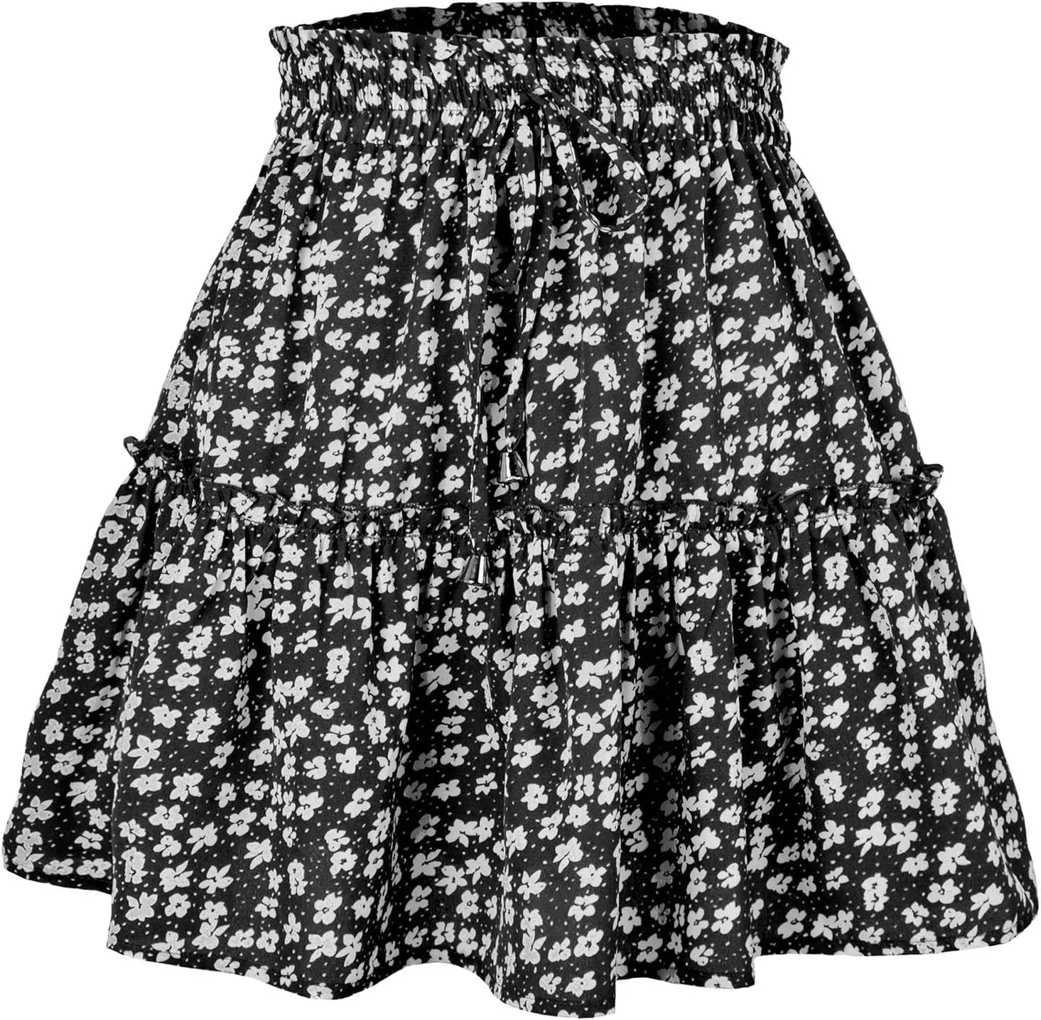 Pleated Mini Skirts for Women Floral A Line Short Skirt High Waisted Drawstring Flowy Skirt Lightweight Cotton Skorts