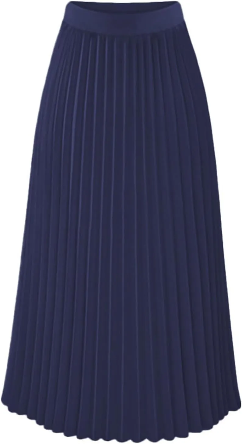 Pleated Skirts for Women Elegant High Waist a Line Skirt Fall Winter Casual Loose Fit Midi Skirt Trendy Long Skirt