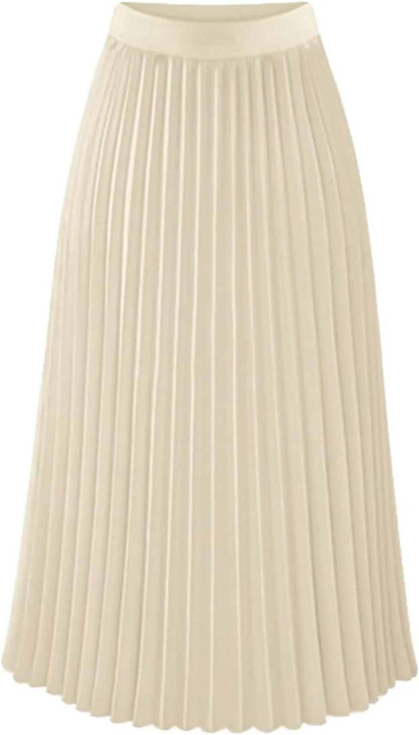 Pleated Skirts for Women Elegant High Waist a Line Skirt Fall Winter Casual Loose Fit Midi Skirt Trendy Long Skirt