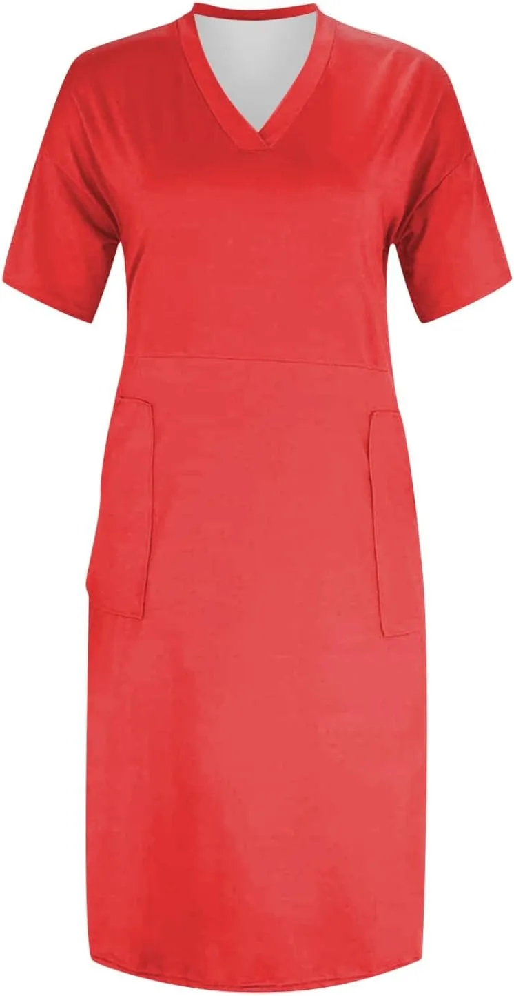 Plus Size Dresses for Curvy Women Oversize T Shirt Midi Dress Loose Short Sleeve V Neck Dress