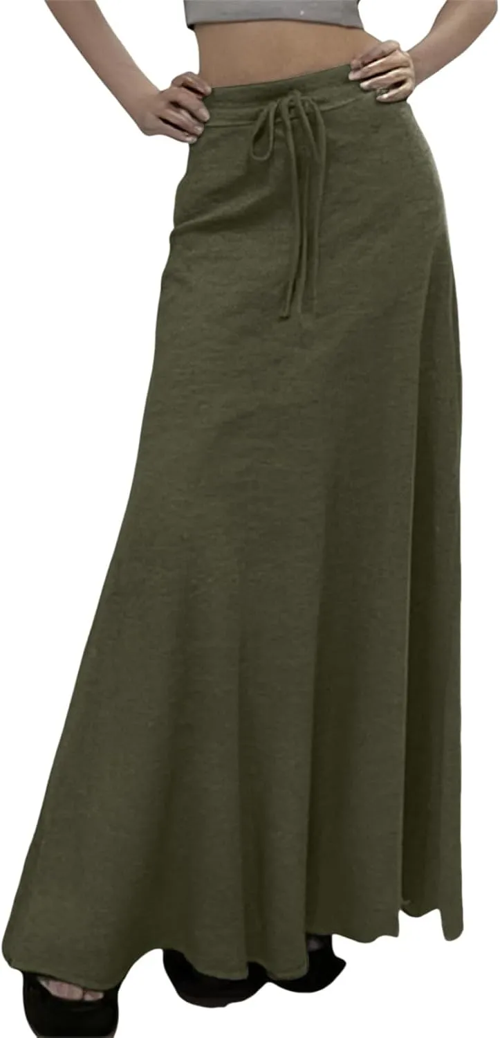 Plus Size Skirt for Summer Casual Slim Fit Trendy Stretchy High Elastic Waist Flowy Flare Long Skirts for Women