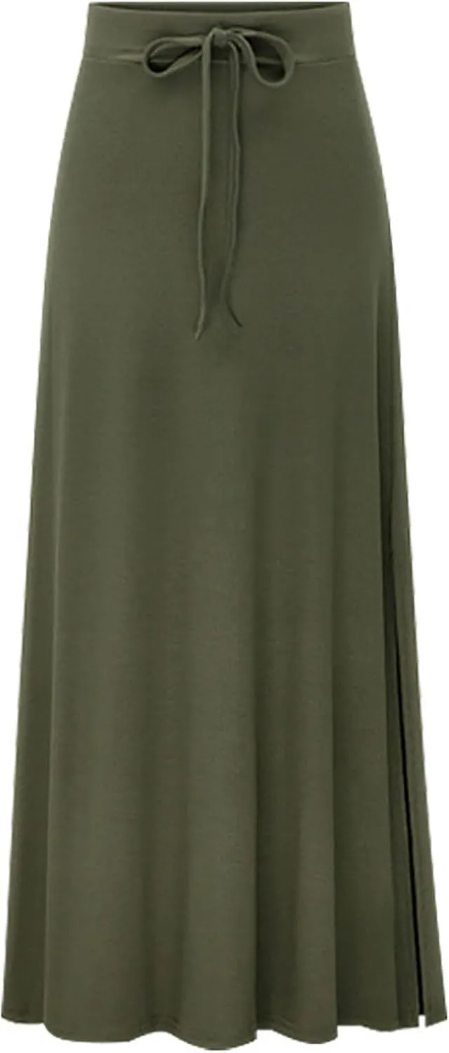 Plus Size Skirt for Summer Casual Slim Fit Trendy Stretchy High Elastic Waist Flowy Flare Long Skirts for Women