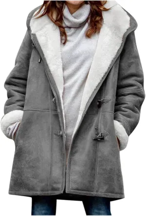 Plus Size Winter Coat for Women Heavy Warm Sherpa Fleece Lined Distressed Overcoat Parka Faux Suede Hoodies Pea Coat