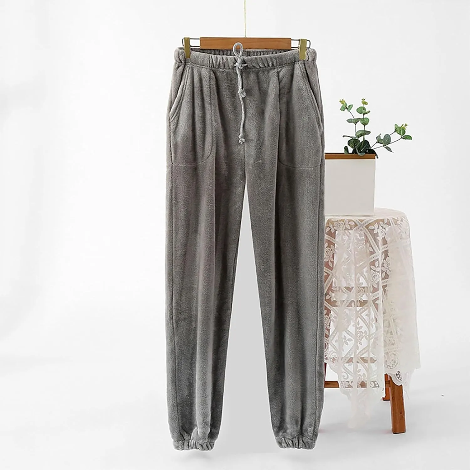 Plush Pajama Pants for Women Fluffy Fleece Lounge Pants Fuzzy Warm Pj Bottoms Cozy Fuzzy Flannel Loungewear Pants