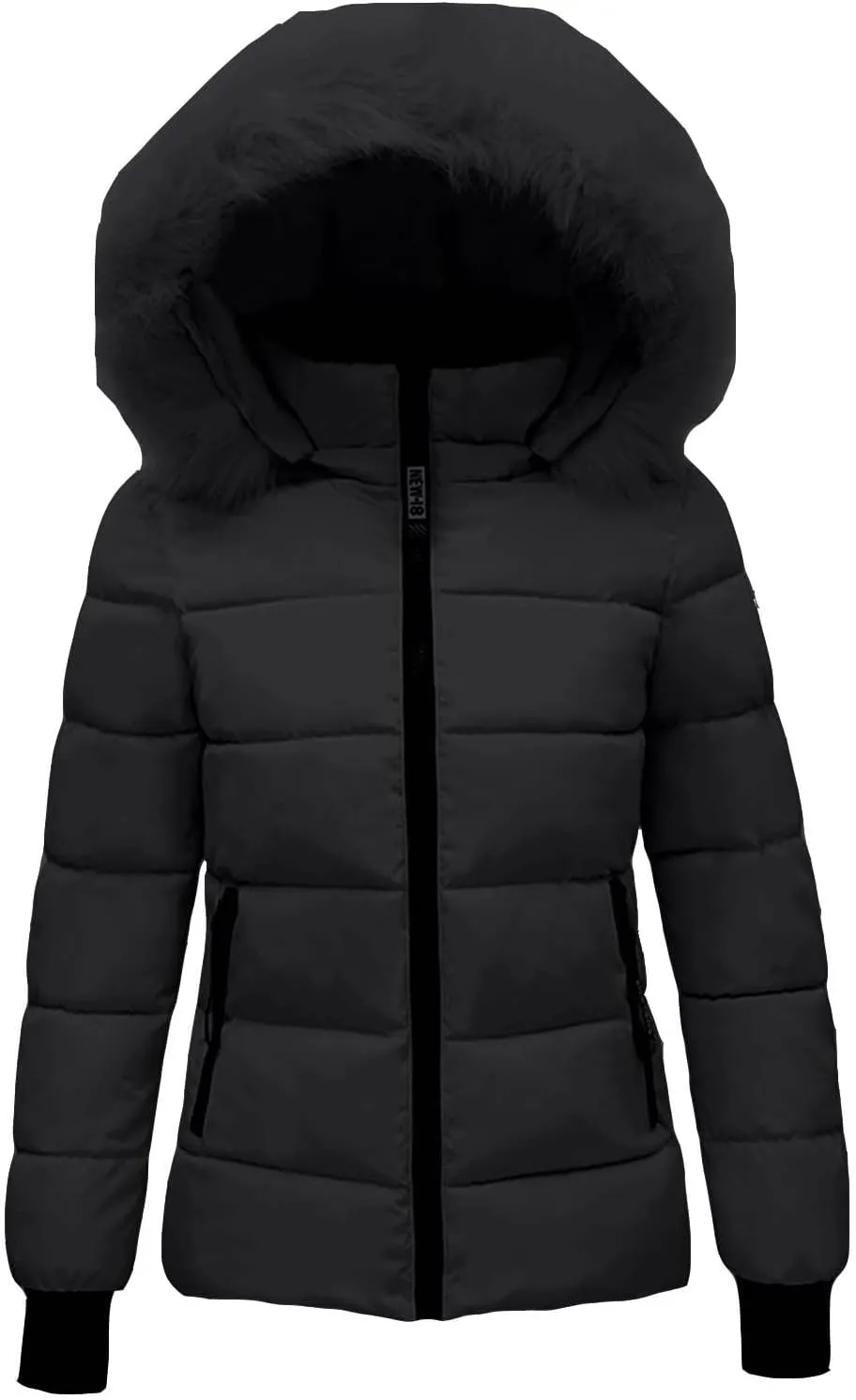 Quilted Jacket for Women Long Sleeve Solid Zipper Hooded Down Jackets Winter Fleece Sherpa Jackets with Zipper Pockets