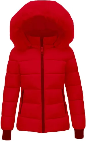 Quilted Jacket for Women Long Sleeve Solid Zipper Hooded Down Jackets Winter Fleece Sherpa Jackets with Zipper Pockets