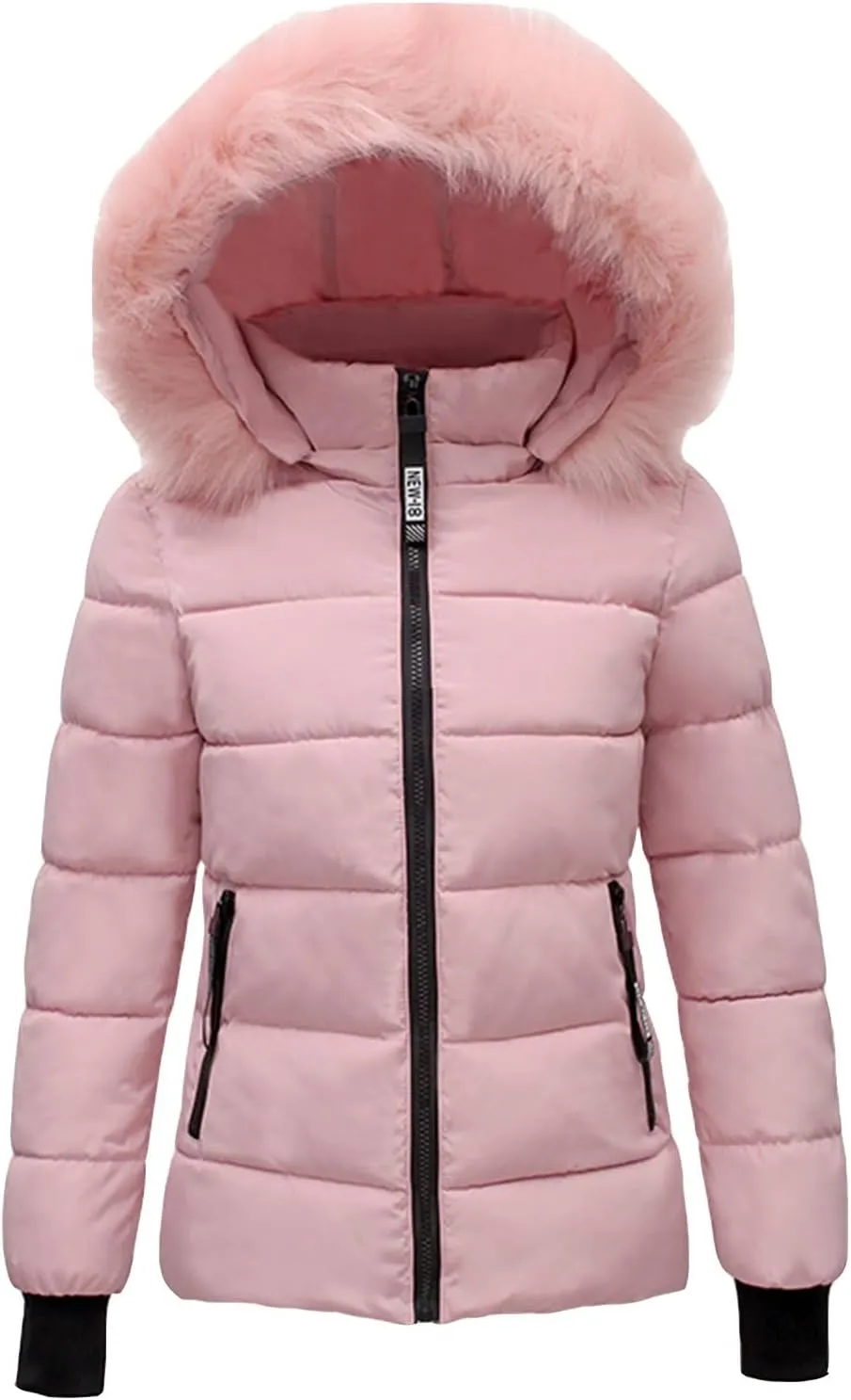 Quilted Jacket for Women Long Sleeve Solid Zipper Hooded Down Jackets Winter Fleece Sherpa Jackets with Zipper Pockets