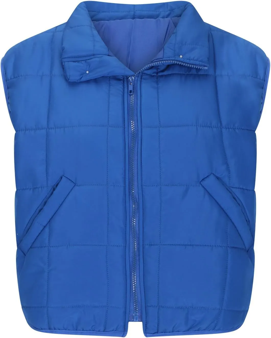 Quilted Vest Women Winter Stand Collar Cropped Quilted Down Gilet Jacket Oversized Zip Up Down Puffer Jacket Outerwear