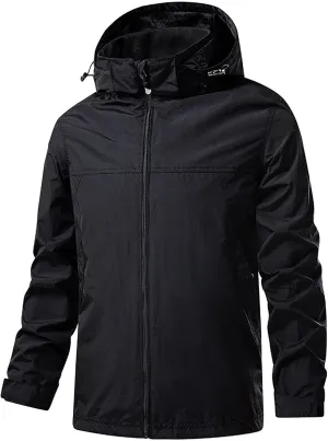Rain Jacket Mens Lightweight Waterproof Casual Bomber Windbreaker Coat Full Zip Hooded Warm Jackets for Hiking Travel