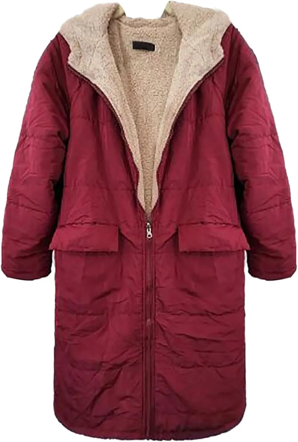 Reversible Fuf Fleece Lined Hood Puffer Jacket Lightweight Winter Coat Long Puffer Coat Coats for Women Ladies