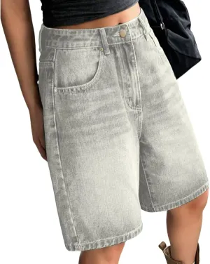Ripped Jean Shorts for Women Front Button Frayed Raw High Waist Denim Shorts Junior Distressed Cutoff Wide Leg Short