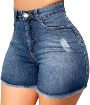 Ripped Jean Shorts for Women High Waisted Stretchy Plus Size Denim Distressed Jeans Shorts