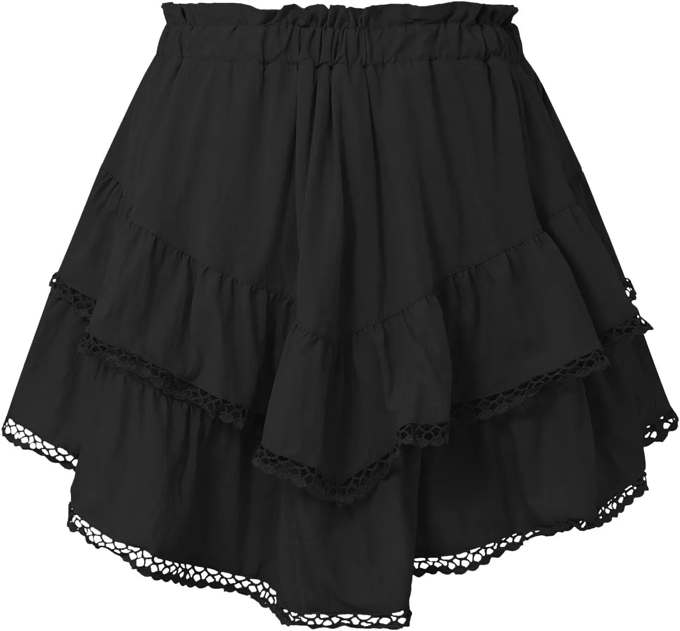 Rvidbe Flowy Skirts For Women,Women's Casual Solid Color Mini Skirts Elastic High Waist Cute Tiered Layered Ruffle Skirts