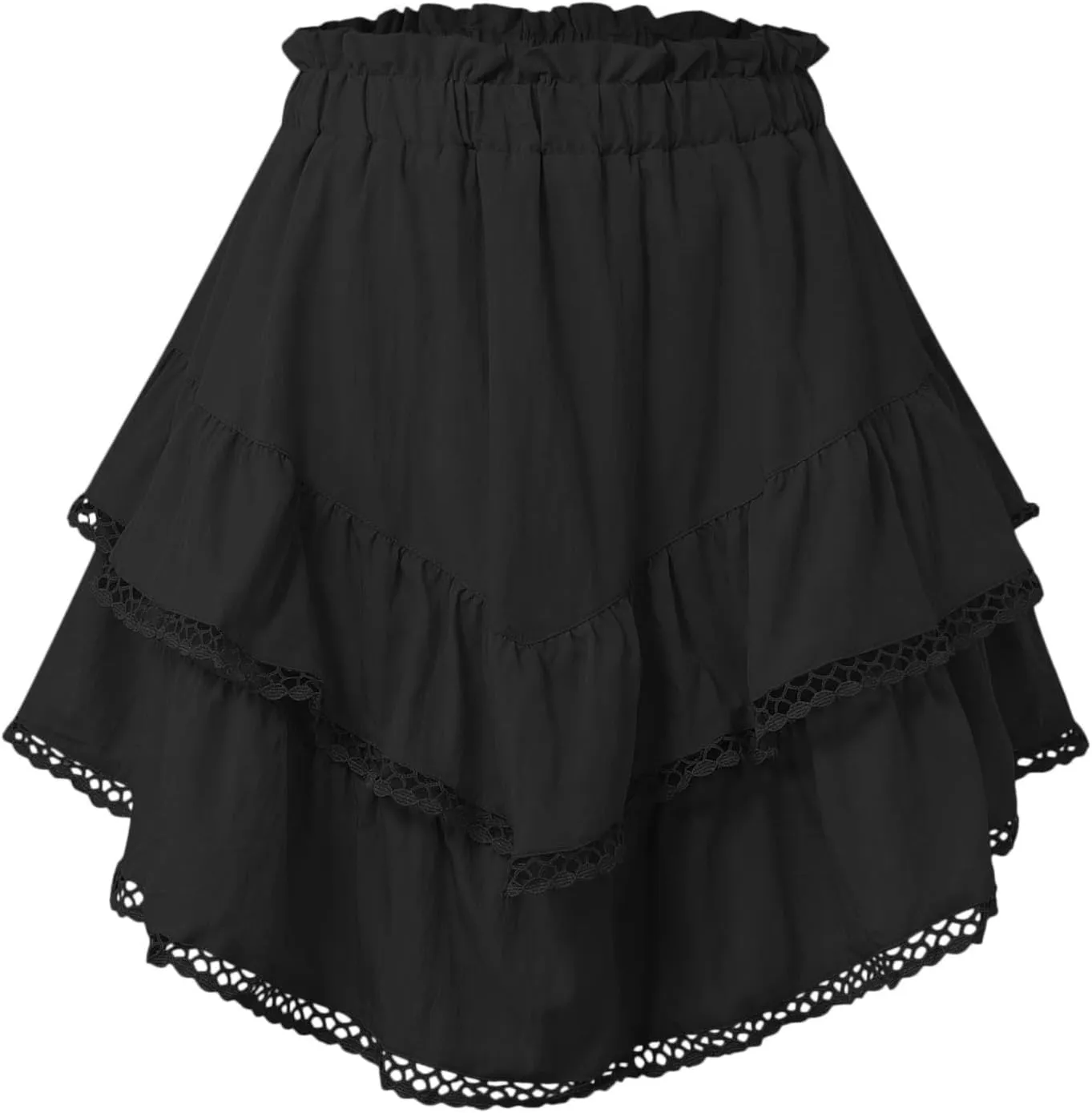 Rvidbe Flowy Skirts For Women,Women's Casual Solid Color Mini Skirts Elastic High Waist Cute Tiered Layered Ruffle Skirts
