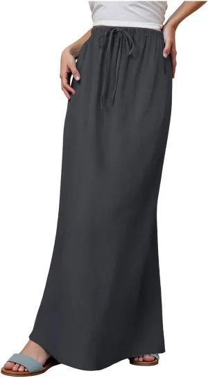 Rvidbe Spring Skirts for Women 2025 Summer Comfy Drawstring Sexy Low Waist Cotton Linen Skirts Vacation Boho Flowy Skirts