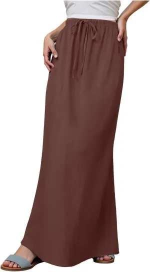 Rvidbe Spring Skirts for Women 2025 Summer Comfy Drawstring Sexy Low Waist Cotton Linen Skirts Vacation Boho Flowy Skirts