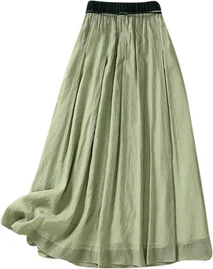 Skirts for Women Fall Spring Elastic Waist Double Layer Skirt Ethic Linen Long Skirts Comfy Loose Fit Midi Skirt