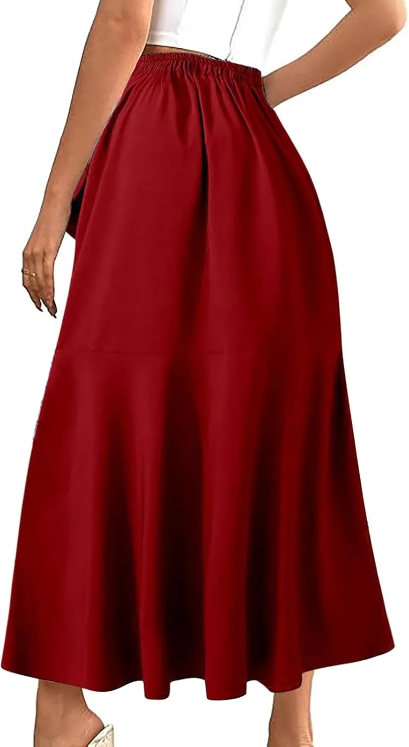 Skirts for Women Flowy High Waist Split Midi Skirts Tulle Ruffle Pleated A-Line Skirt Elegant Chiffon Long Skirt