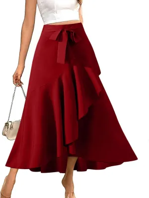 Skirts for Women Flowy High Waist Split Midi Skirts Tulle Ruffle Pleated A-Line Skirt Elegant Chiffon Long Skirt