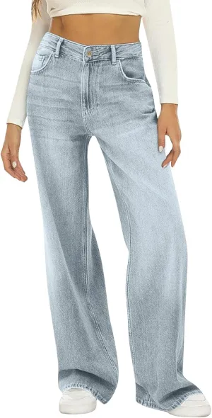 Straight Leg Jeans for Women High Waisted Boyfried Denim Pants Ripped Distressed with Pockets Baggy Jean Trousers