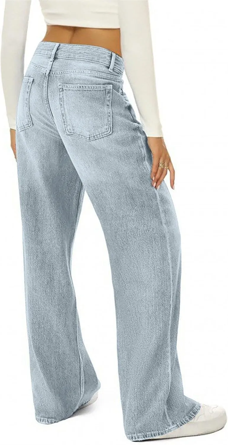 Straight Leg Jeans for Women High Waisted Boyfried Denim Pants Ripped Distressed with Pockets Baggy Jean Trousers