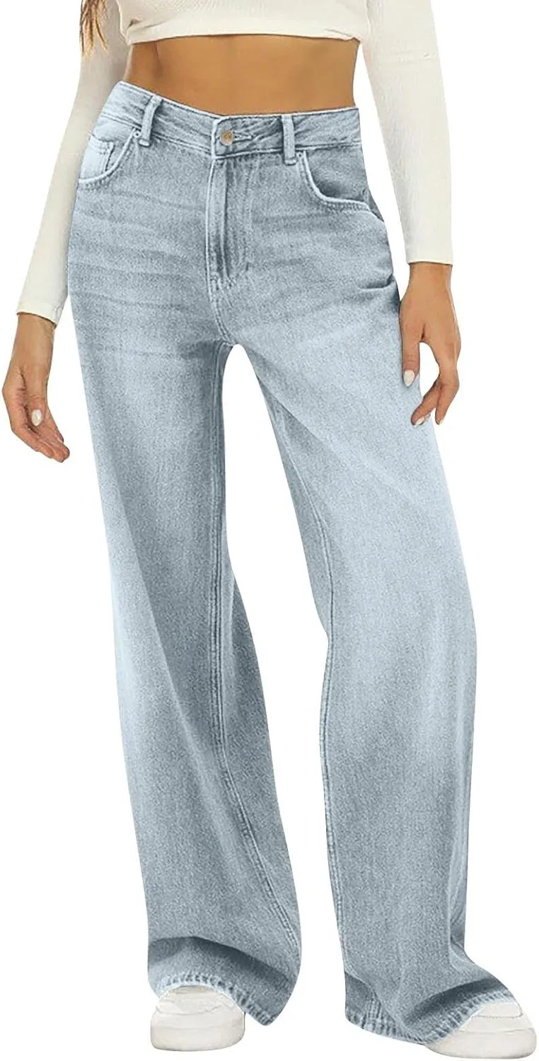 Straight Leg Jeans for Women High Waisted Boyfried Denim Pants Ripped Distressed with Pockets Baggy Jean Trousers