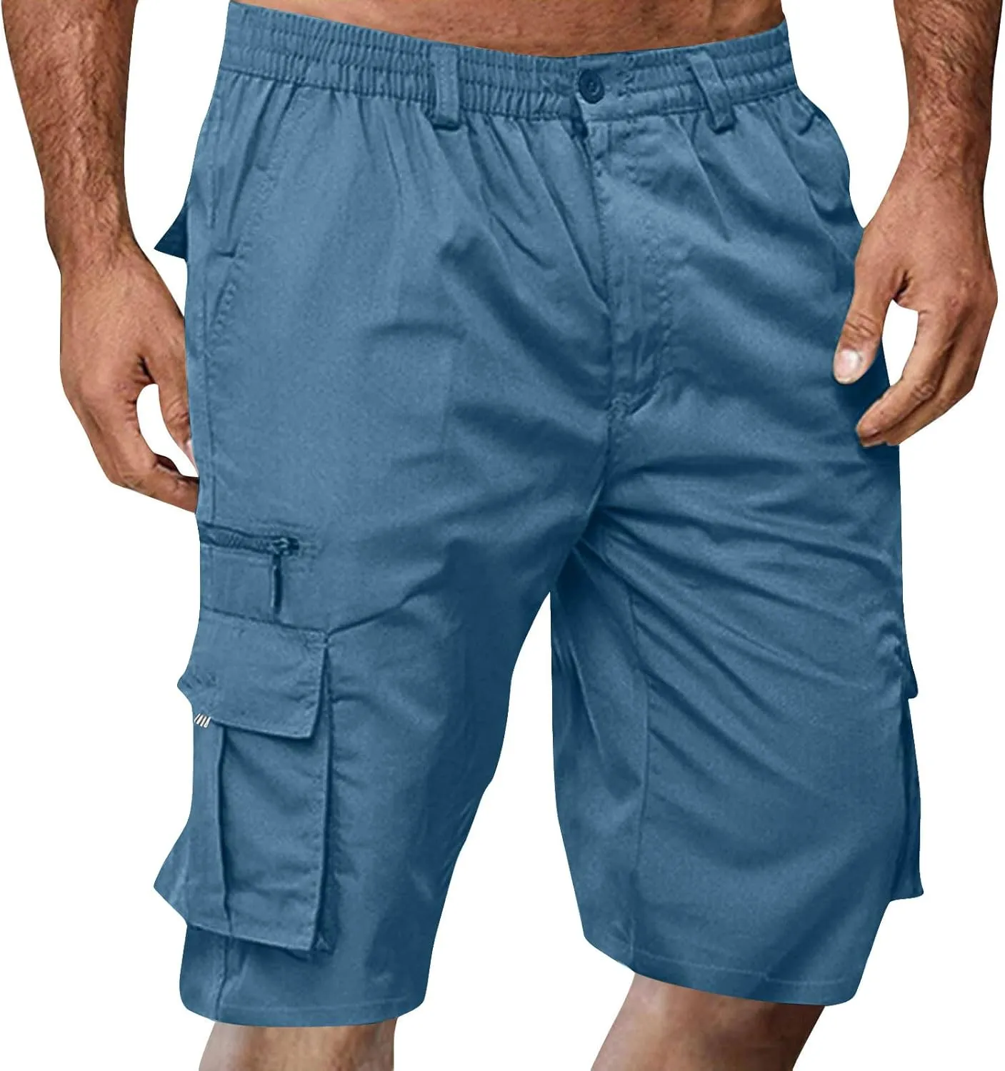 Stretch Cargo Shorts for Men Button Lightweight Wide Leg Work Shorts Summer Outdoor Multi Pockets Travel Hiking Pants
