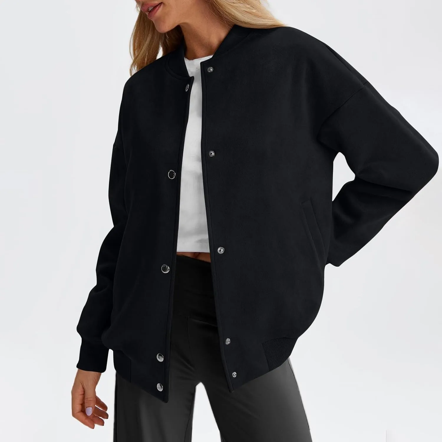 Suede Jacket Women Button Down Bomber Jacket Dressy Casual Varsity Moto Shackets with Pockets Fall Coat Y2k Clothes