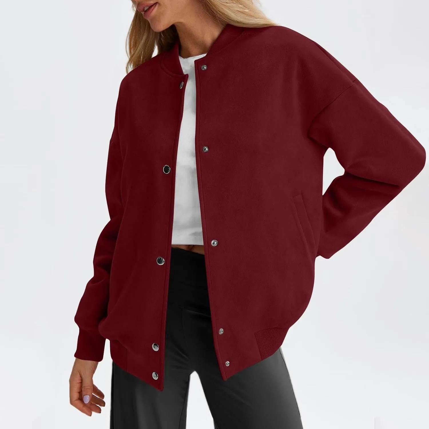 Suede Jacket Women Button Down Bomber Jacket Dressy Casual Varsity Moto Shackets with Pockets Fall Coat Y2k Clothes