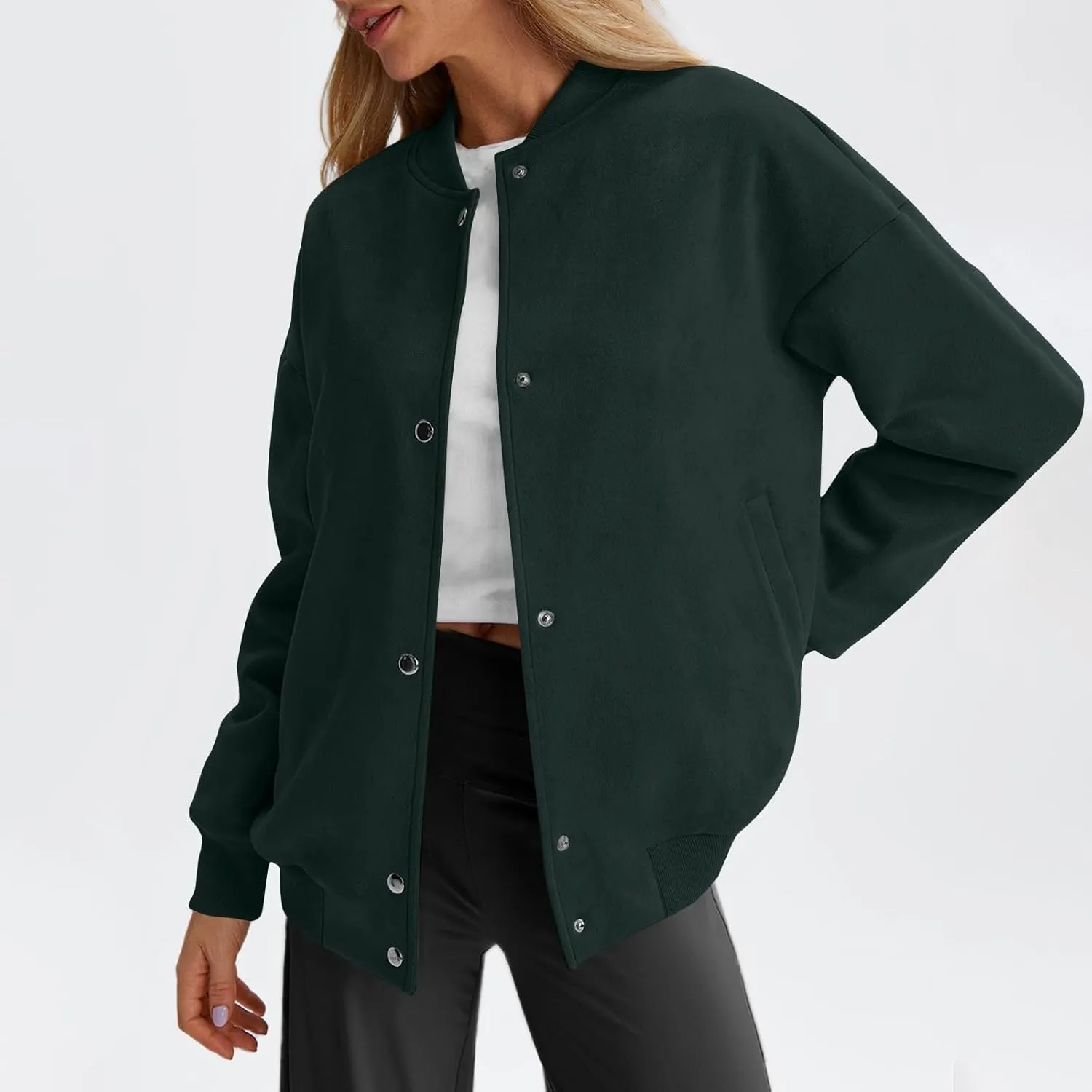 Suede Jacket Women Button Down Bomber Jacket Dressy Casual Varsity Shackets with Pockets Fall Coat Y2k Clothes