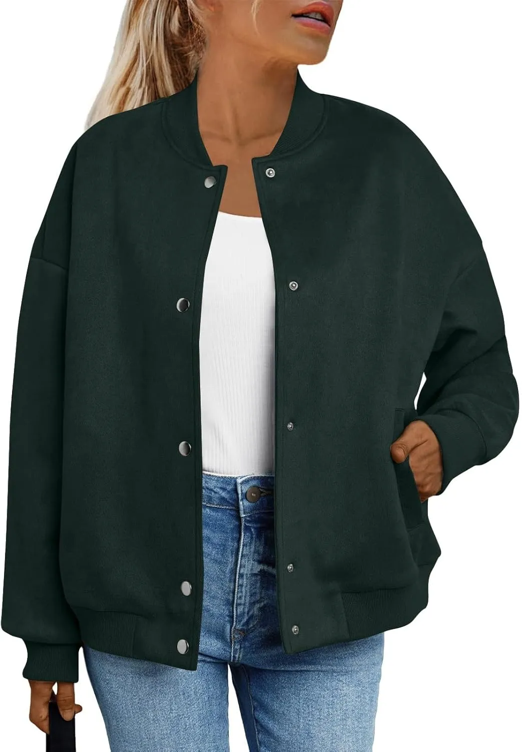 Suede Jacket Women Button Down Bomber Jacket Dressy Casual Varsity Shackets with Pockets Fall Coat Y2k Clothes