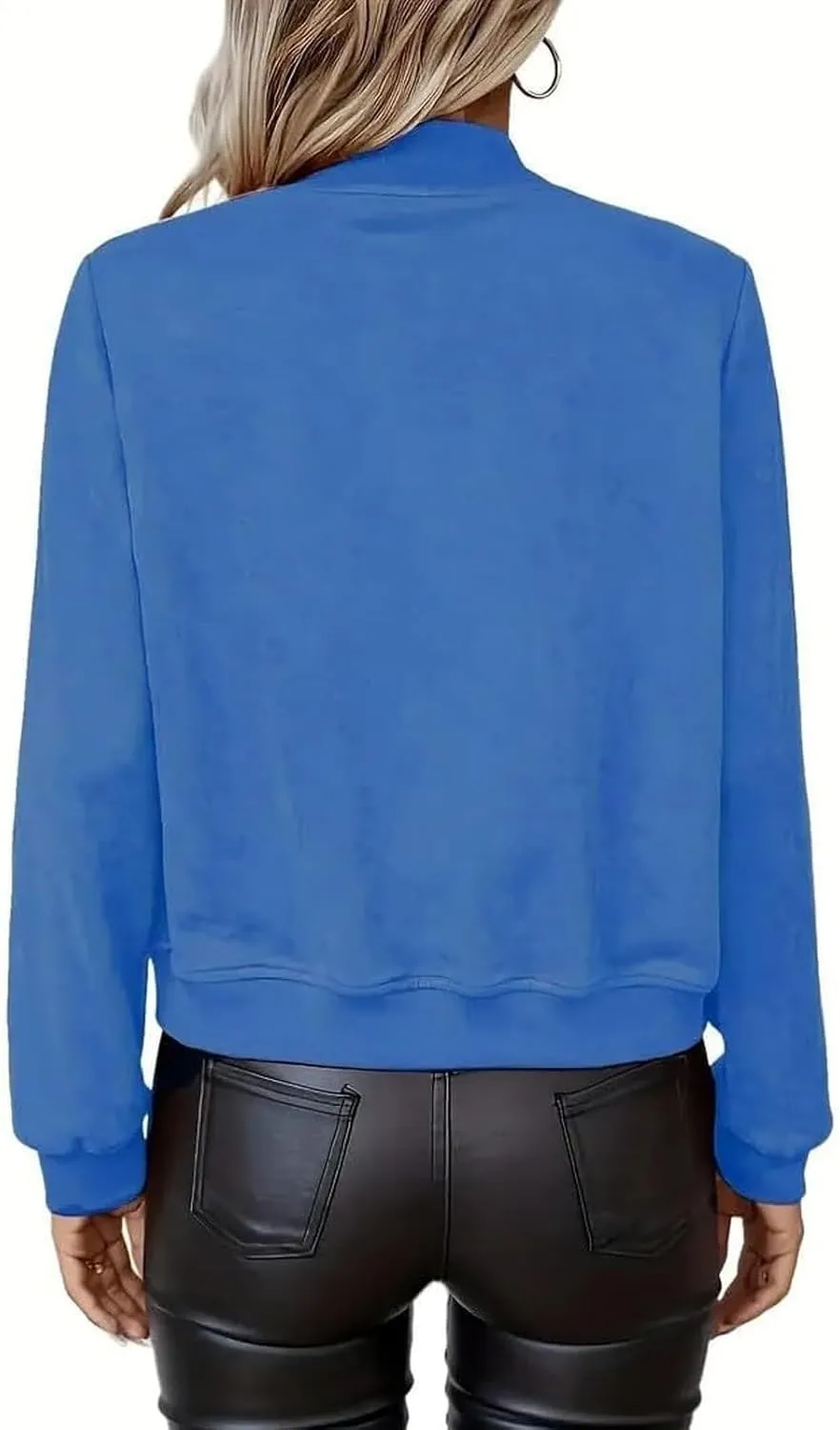 Suede Jacket Women Cropped Zip Up Bomber Jackets Dressy Casual Fall Coat Long Sleeve Biker Moto Jacket Outerwear