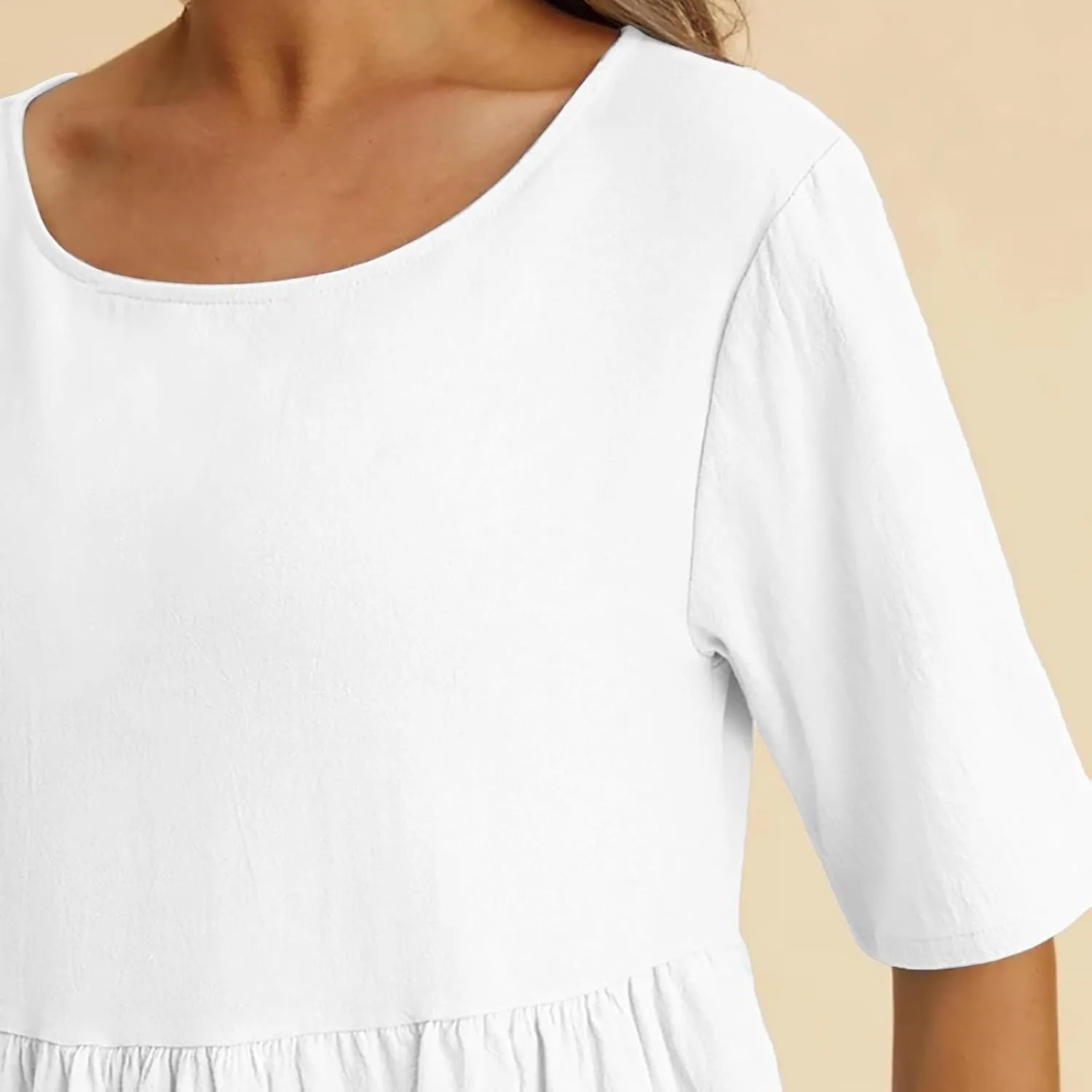 Summer Cotton Dress for Women 2025 Linen Short Sleeve Pleated A-Line Dresses Flowy Swing Casual T-Shirt Sundress