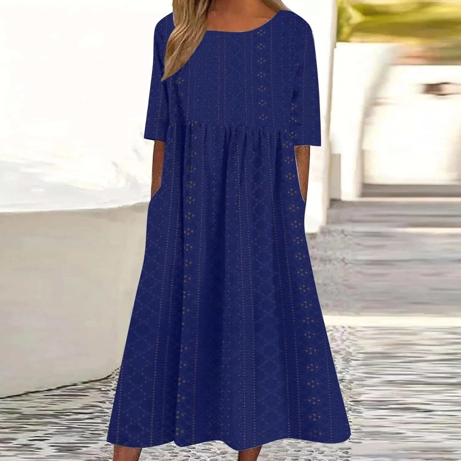 Summer Dresses for Women 2025 Loose Beach Vacation Flowy Dress Casual Crew Neck Short Sleeve Sundress with Pocket