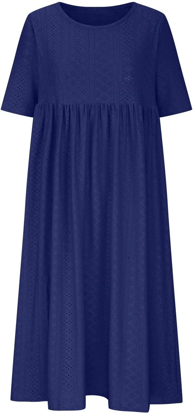 Summer Dresses for Women 2025 Loose Beach Vacation Flowy Dress Casual Crew Neck Short Sleeve Sundress with Pocket