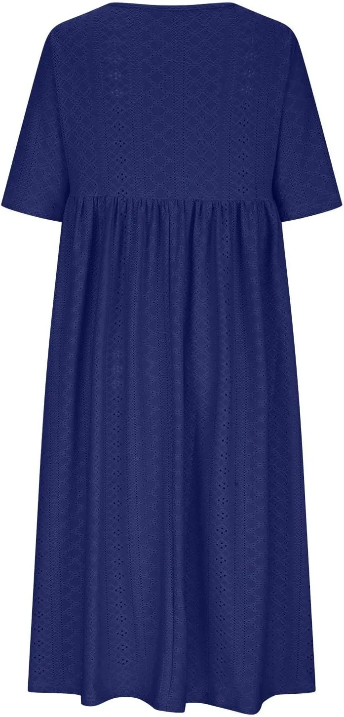 Summer Dresses for Women 2025 Loose Beach Vacation Flowy Dress Casual Crew Neck Short Sleeve Sundress with Pocket