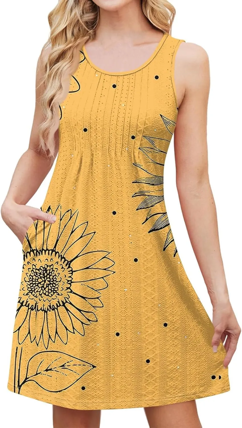 Summer Dresses for Women 2025 Sleeveless Casual Beach Sundresses T Shirt Dress with Pockets