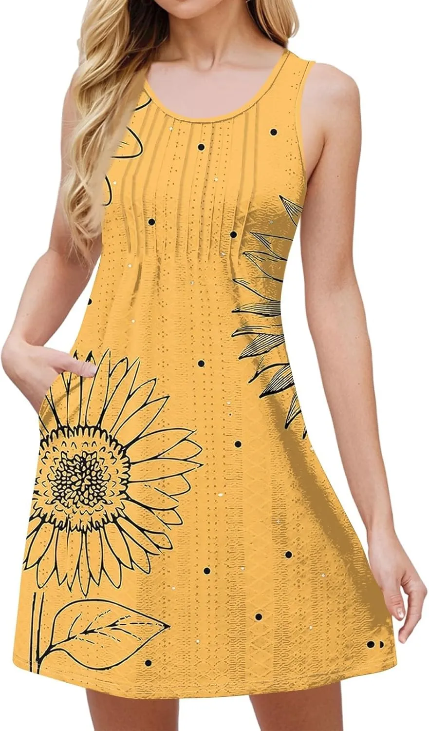 Summer Dresses for Women 2025 Sleeveless Casual Beach Sundresses T Shirt Dress with Pockets