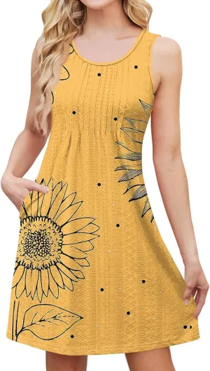 Summer Dresses for Women 2025 Sleeveless Casual Beach Sundresses T Shirt Dress with Pockets